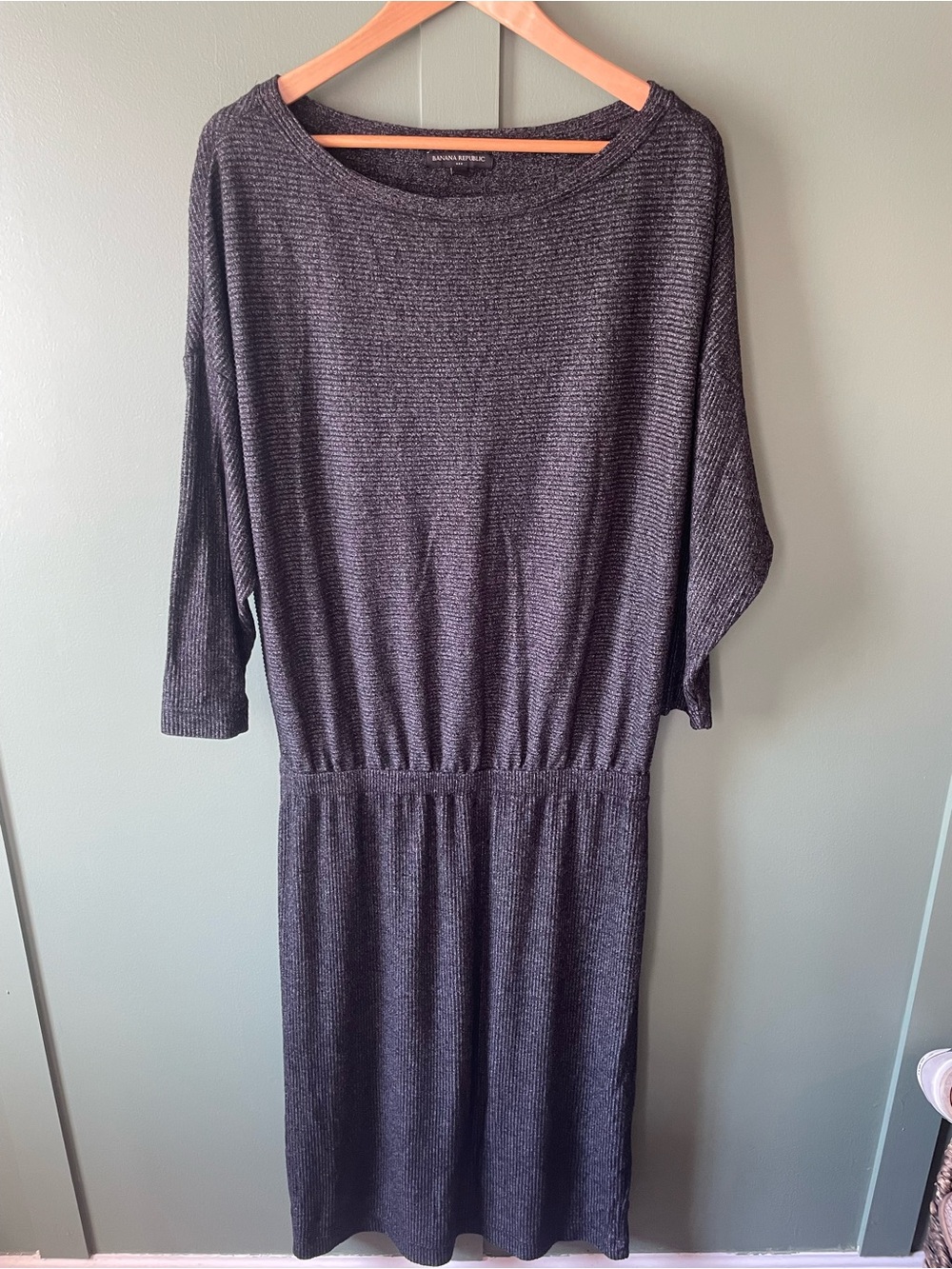 Banana Republic Charcoal Heather Midi Ribbed Dress